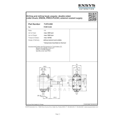 EPPINGER BMT25 ROMI E280, Drilling and milling head, angular, double sided collet chuck, ER25A, PRECIFLEX 7.072.850